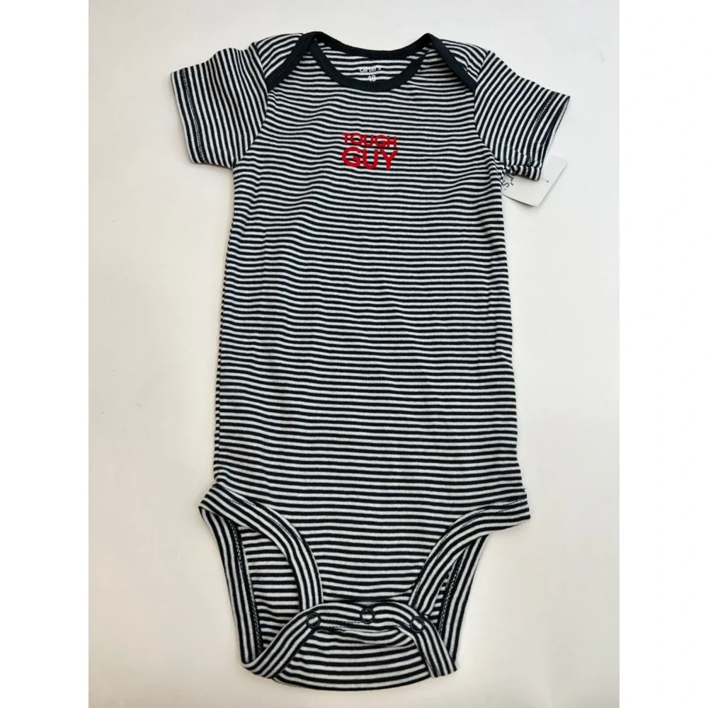 NWT Carter's Tough Guy Baby‎ Boy One piece Gray/White Stripe Size 18 Months